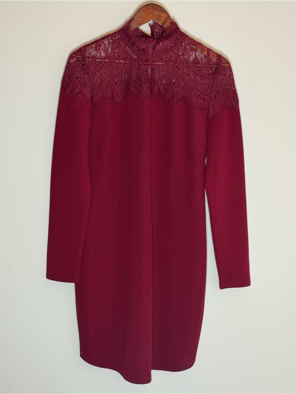 Say What? Burgundy Lace Yoke Midi Dress